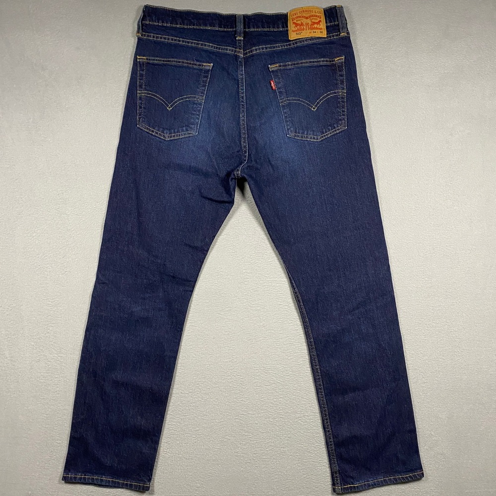 Levi's 513 Slim Straight Jeans Mens 34x30 Dark Wash Blue WaterLess Stretch Denim